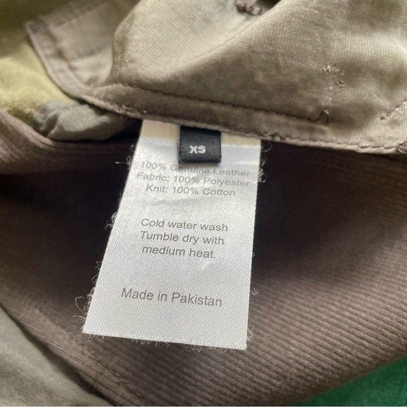 Jackett…etc Green Leather Brown Ribbed Cotton Panel Chiffon Drape Vest Size XS - Picture 6 of 9